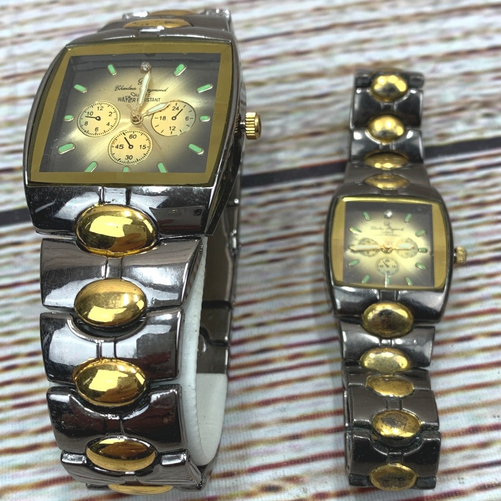 Charles‎ Raymond His & Hers Matching Watch Set Stainless Steel Japan Movement